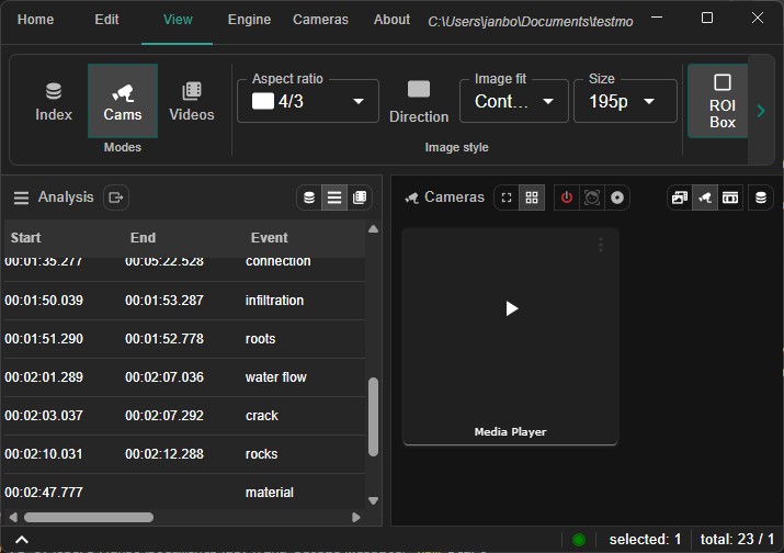 the View menu showing Cameras Mode selector