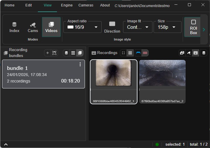 the View menu showing the bundles and videos Mode selector