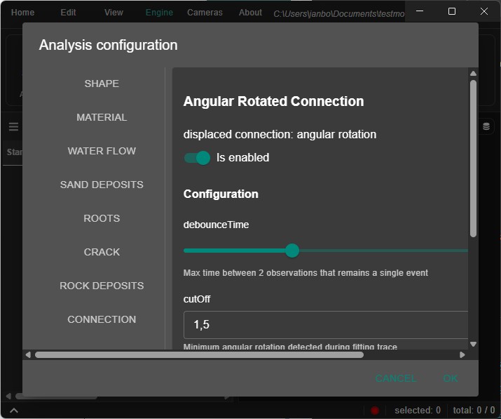 Screenshot placeholder: analysis setup dialog with trigger parameters Analysis setup dialog
